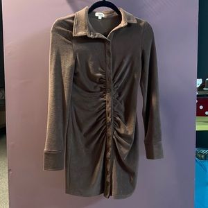 Bittersweet Brown Ruched Bodycon Long Sleeve Dress